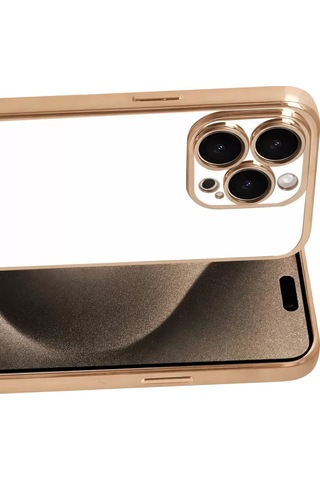 Apple iPhone Uyumlu 15 Pro Max Razer Lensli Silikon - Gold Çok Renkli