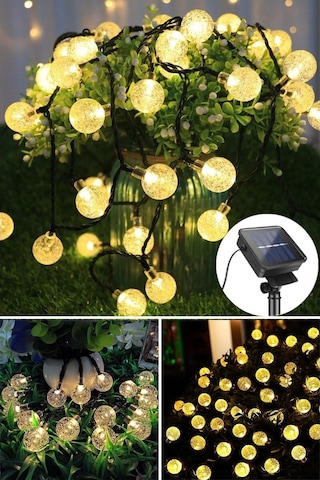 Technosmart 40 Ledli 8 Modlu Solar Büyük Kristal Top Bahçe Aydınl Sarı