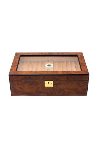 Lubinski Yeni Cedar Camlı Tepsili Puro Kutusu Humidor Kahve 60s Lb-031