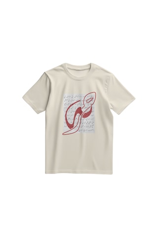 Unisex Kısa Kollu Hat Sanatı Ve Tarihi Kolaj Baskılı Tişört S - 2xl T300031 Krem