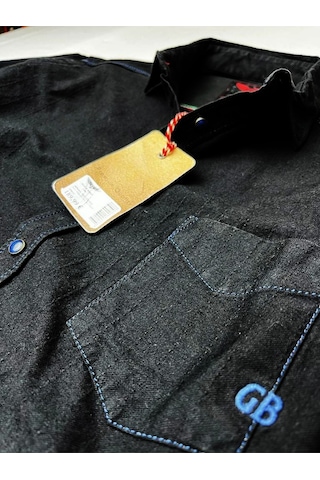 Slim Fit Saf Pamuk Denim Kumaş Kot Gömlek--koyulacivert--- Renkli