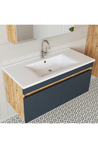 Roomart 'lavabolu' Atlantik - Antrasit Mdf 100 Cm Banyo Dolabı Atlantik Çam - Antrasit