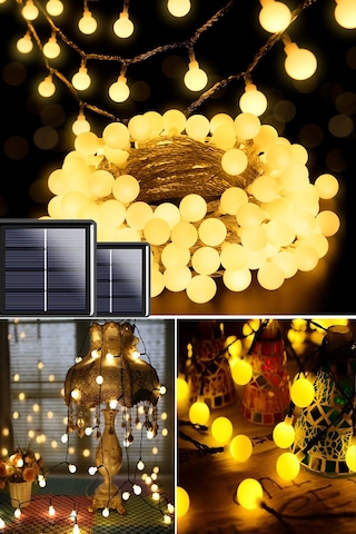 50 Led 7 Metre Sarı Opak Solar Led Işık Güneş Enerjili Bahçe