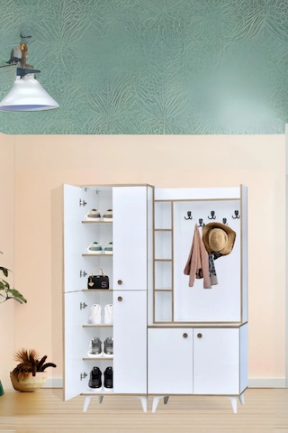 İnci Portmanto Takımı Beyaz Raflı Askılıklı Çok Bölmeli Kapaklı Ayakkabılık 140x37x195 Cm