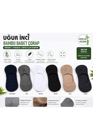 Uğur İnci Erkek Bambu Babet Çorap Dikişsiz Yumuşak 6'lı Paket Siyah