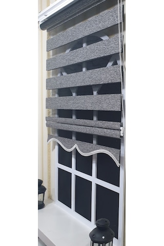 Zebra Stor Perde Siyah Gümüş Etek Dilimli St 009 Gri