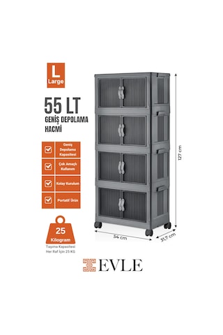 Evle Katlanabilir Modüler Dolap 4 Lü 54 Cm X 31,7 Cm X 127 Cm Antrasit