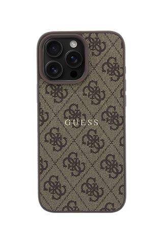 İphone 16 Pro Max Uyumlu Kılıf Guess Lisanslı M-safe Kabartmalı 4g Desenli Yazı Logolu Kapak Pembe