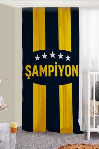Taraftar Sarı Lacivert Çift Kanatlı Fon Perde