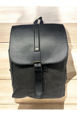 Old Cotton Cargo Vintage Kanvas Tek Bölmeli Büzgülü Kapaklı Disayn Gezi Kamp Okul Günlük Sırt Çantası 24x35cm Siyah