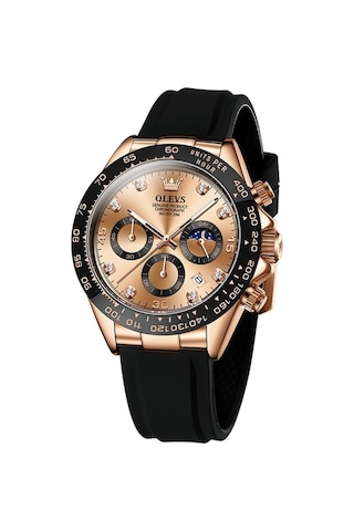 Novahub Olevs 2875 Erkekler Multifonksiyonlu Spor Kronograf Su Geçirmez Kuvars Saat Gül Altın Renkli Çok Renkli
