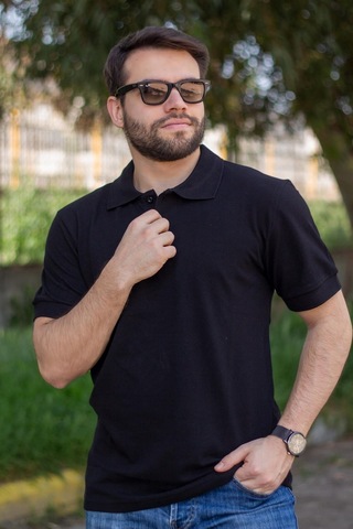 Erkek Siyah Rahat %100 Pamuk Ribana Kol Polo Yaka T-shirt 24eplypope 001