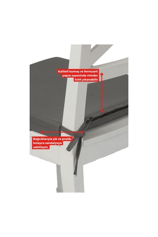 4'lı Sandalye Minderi Su İtici Kumaş 40x40 Cm Sünger Sandalye Minderi Bağcıklı Füme
