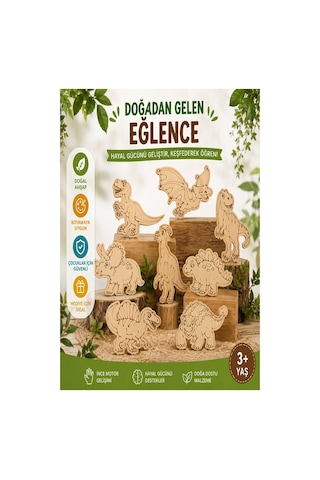 Ahşap Boyama Dinozor 10 Lu 1 Paket 10x15cm Ahşap Boyama 6 Renk Boya Resim Fırçası Etkinlik Çocuk Gelişim Motor Beceri