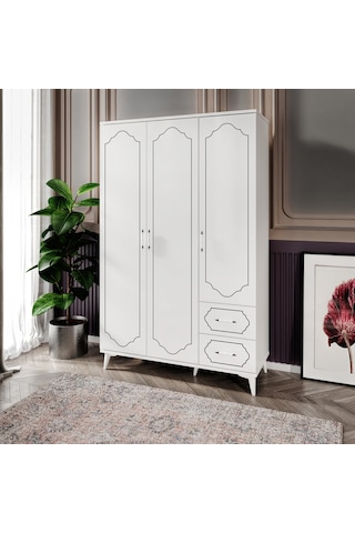 Hayal 3 Kapaklı 2 Çekmeceli Mopdern Gardırop Elbise Dolabı Beyaz