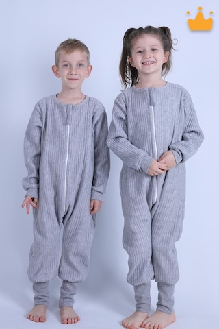 Babyhola 2-8 Yaş 1.5 Tog Kapitone Çocuk Uyku Tulumu Unisex Uzun Kollu Uyku Tulumu Gri