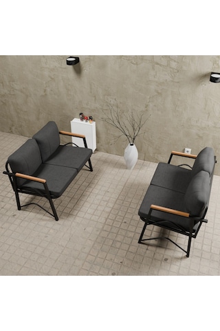 Mb Garden Furnıture Simetri Model, Balkon, Bahçe, Cafe, Metal Koltuk Takımı, Bahçe Takımı , Çay Seti, 2+2 Süngerli Antrasit