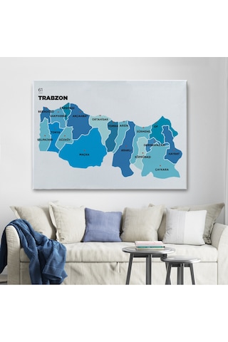 Trabzon İli Ve İlçeler Haritası Dekoratif Kanvas Tablo 1471 95 X 55