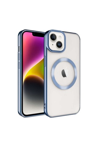 Apple Uyumlu iPhone 14 Plus Kılıf M-safe Wireless Şarj Özellikli Zore Setro Silikon Mavi