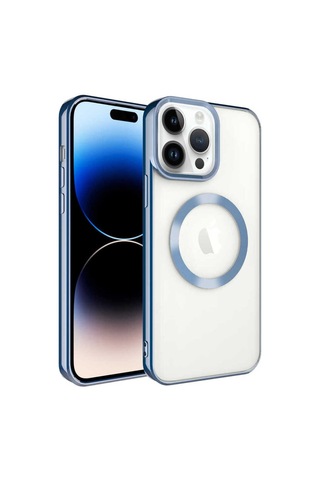 Apple Uyumlu iPhone 14 Pro Magsafe Wireless Şarj Özellikli Adamaxaksesuar Setro Silikon - Mavi
