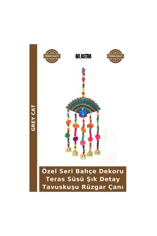 Özel Seri Bahçe Dekoru Teras Süsü Şık Detay Tavuskuşu Rüzgar Çanı