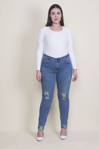 Şans Kadın Mavi Yırtık Detaylı Likralı Kot Skinny Pantolon 65n35338-mavi Mavi