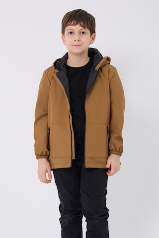 Erkek Çocuk Taba İçi Astarlı Su Ve Rüzgar Geçirmez Kapüşonlu Çift Fermuarlı Cepli Mont Taba