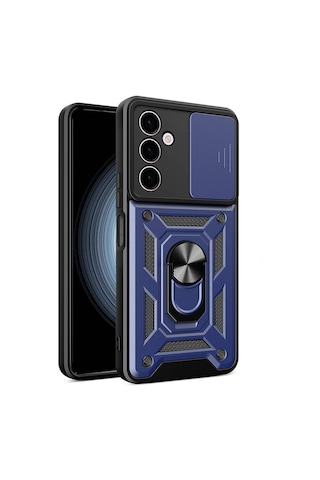 Galaxy A24 Kılıf Magnetik Standlı Kamera Korumalı Zore Sürgülü Vega Kapak Mavi