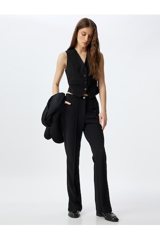 Koton Blazer Ceket Düğmeli V Yaka Slim Fit Krep Scuba Kumaş Siyah 5wak10173ek Siyah