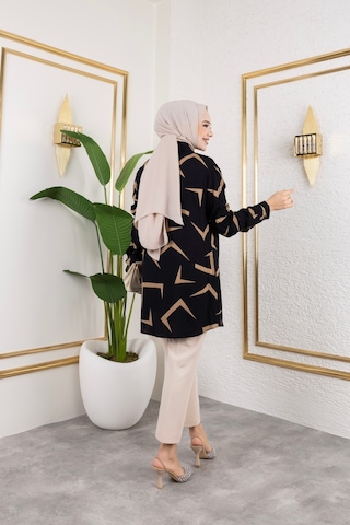 Hira Life Fashion Kadın Tesettür Giyim Ve Spor Giyime Uygun Düğme Detaylı Şık Desenli Dokuma Viskon Gömlek-tunik Siyah 3 Siyah 3