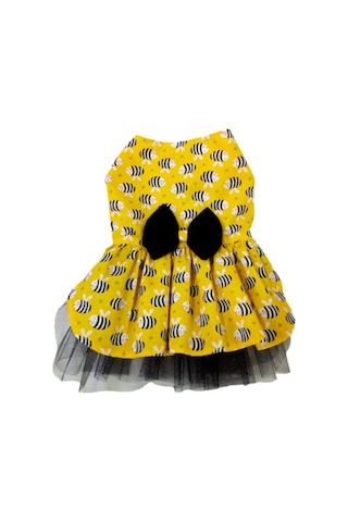 Arı Desenli Sarı Kedi Köpek Kıyafeti Elbisesi