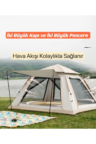 Shufa 4 Tarafı Kare Tenteli Tam Otomatik Kamp Çadırı 240 240 155 Bej
