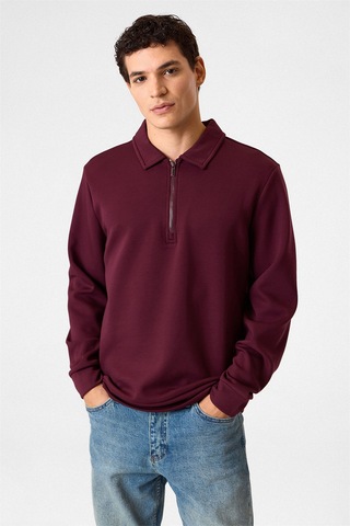 Backandbond Yarım Fermuarlı Bordo Sweatshirt