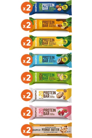 Waspco Protein Bar Karma Kutu 8 Çeşit Toplam 16 Adet