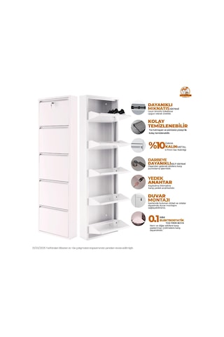 Kilitli 5'li Metal Ayakkabılık - Beyaz