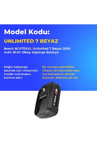 Bosch Bcs711xxl Unlimited 7 Beyaz 2500 Mah 18.0v Dikey Süpürge Batarya