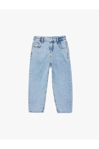 Koton Pamuklu Cepli Rahat Kalıp Düğmeli Balon Form Denim Pantolon Orta İndigo 6smb40014td İndigo