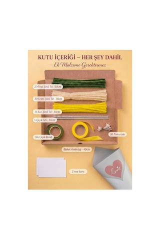 Sarı Lilyum Buketi Kendin Yap Dıy Kiti 65 Adet Şönil İçerir Hobi Ve Hediye Seti
