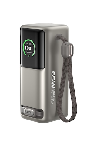 Havit PB37 10.000mAh 65W PD Hızlı Şarj Cihazı Powerbank – Akıllı Dijital Ekranlı ve Dahili USB-C Kablolu + Tr Dönüştürücü