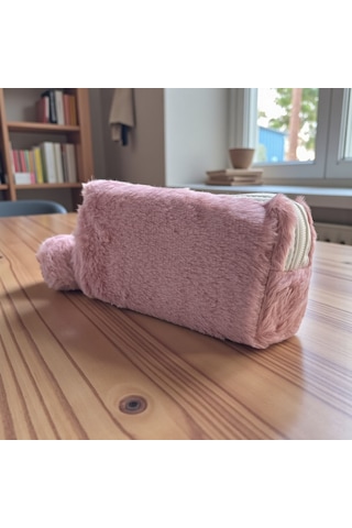 Elegance Peluş Ponponlu Pudra Rengi Kalem Çantası Çok Renkli