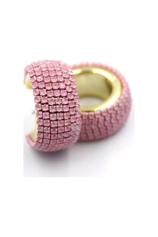 Taşlı Halka Küpe - Pembe Diğer