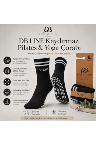 Çorap Giyim Db Lıne Kaydırmaz 8'li Pilates Yoga Çorabı Pamuklu Silikon Tabanlı Barre Stüdyo Spor Çorabı Siyah