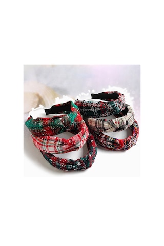 Noel Düğümlü Kafa Bandı Kar Tanesi Ekose Saç Halkası Kafa Bandı Saç Aksesuarları Çok Renkli