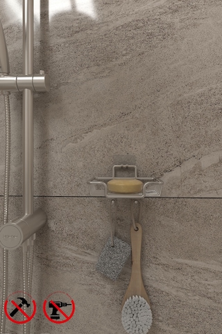 Alper Banyo Krom Güçlü Yapışkanlı Duvara Asılabilir Sabunluk - Metal Katı Sabunluk - Mutfak Sabunluğu