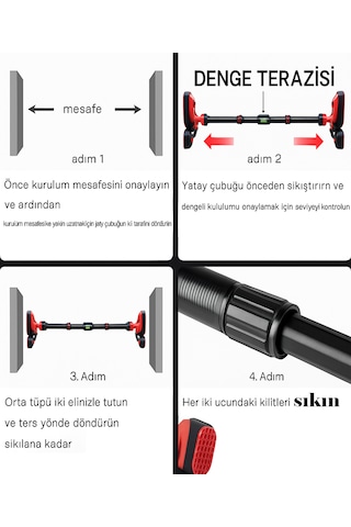 Bx Çift Ayaklı 92-120cm Kapı Barı Koridor Barfiksi Barfix Spor Aleti Demiri Barfiks Çubuğu