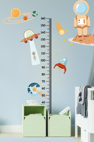 Uzay Figürlü Boy Cetveli Boy Ölçer Sticker Çocuk Bebek Odası Duvar Sticker Seti