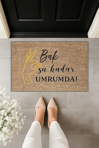 Rugmood Modern Dijital Baskı - Bak Şu Kadar Umrumda Yazılı - Kapı Önü Paspası Kahverengi