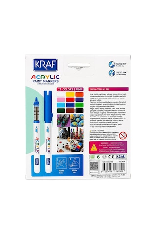 Kraf Akrilik Marker 12 Li Çok Renkli12