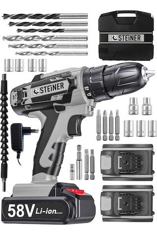 Steiner V-tech 58 V 5 Ah Darbeli Şarjlı Çift Akülü Vidalama Matkap Gri