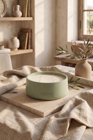 Kafna Matcha Kokulu Büyük Boy Dekoratif Beton Mum - %100 Soya Wax Yeşil Mint Yeşili